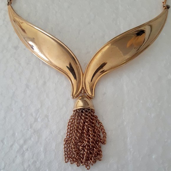 Vintage  1980's Disco gold tassel choker - Picture 2 of 4